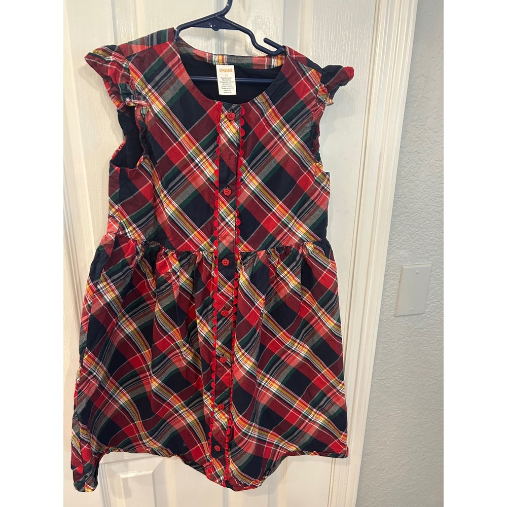 Gymboree Plaid Dress Red Green Apple Buttons Ric Rac Trim Holiday School Girl 12